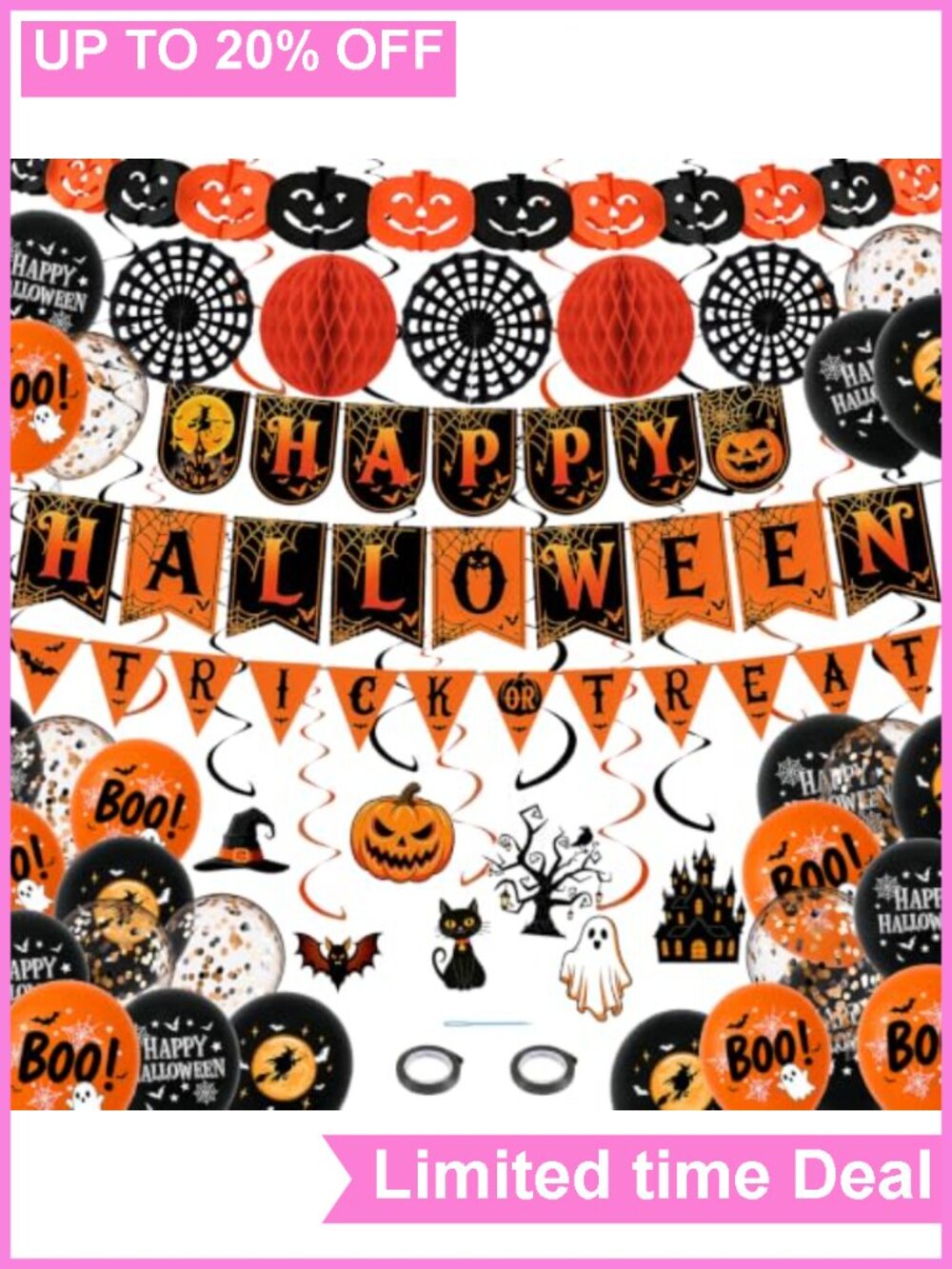 Halloween Party Decorations Set Banner Garland Paper Fans Balloons